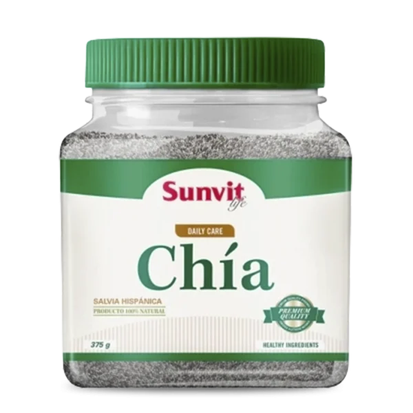 Semillas de chía orgánica Sunvit Bienestar en envase de 375 g, vista en imagen.