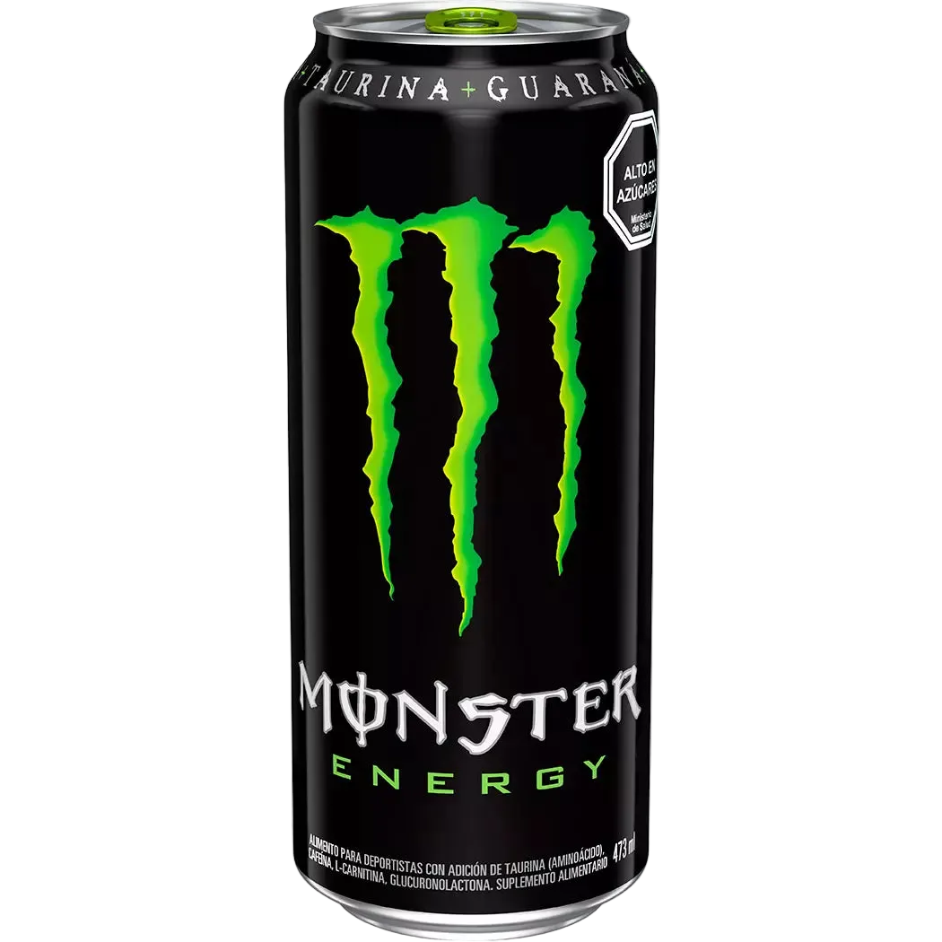 Lata clásica de Monster Original de 473 ml, bebida energizante pre-entrenamiento en diseño con logo de Monster en la lata