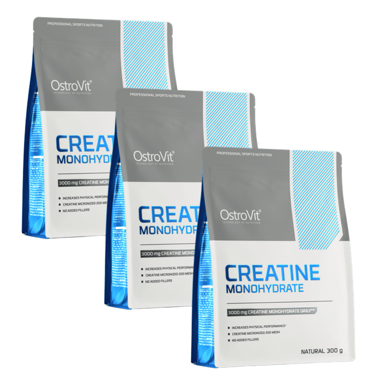 Pack 3 Creatina Monohidratada En Polvo Ostrovit - 300g Sin Sabo