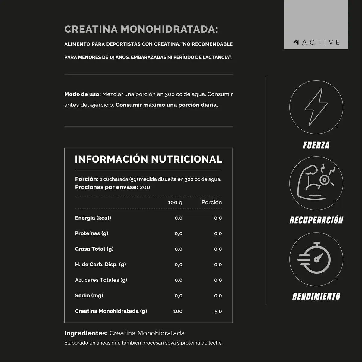 4active 100% Pure Creatine Monohydrate - 1000 Grs