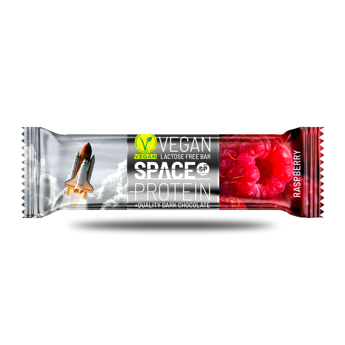 Barra de proteína vegana Space Protein GAM'S con sabor a frambuesa, 40 g, suplemento de proteínas para energía y recuperación.