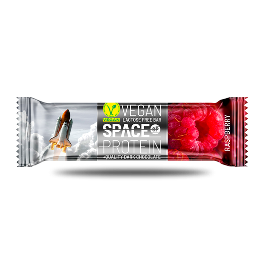 Barra de proteína vegana Space Protein GAM'S con sabor a frambuesa, 40 g, suplemento de proteínas para energía y recuperación.