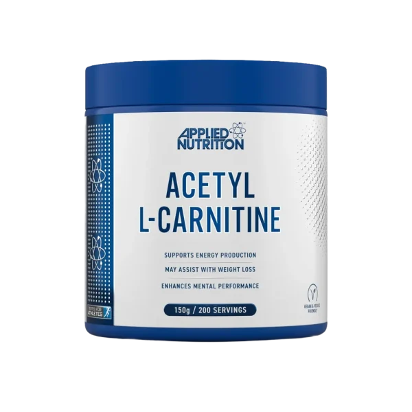Suplemento de acetil L-carnitina sin sabor en envase de 150g, pre-entrenamiento de Applied Nutrition con aminoácidos para energía