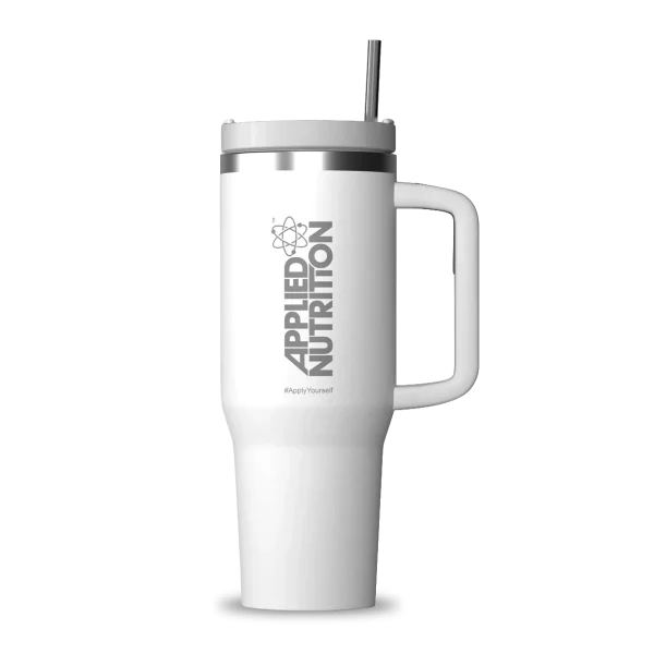 Botella tumbler blanca de 1200 ml para fitness de la marca Applied Nutrition, con tapa y diseño resistente para entrenamiento.