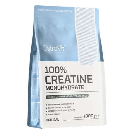 Creatina Monohidratada Ostrovit de 1000 g en envase sin sabor, suplemento de proteínas y energía para entrenamiento.