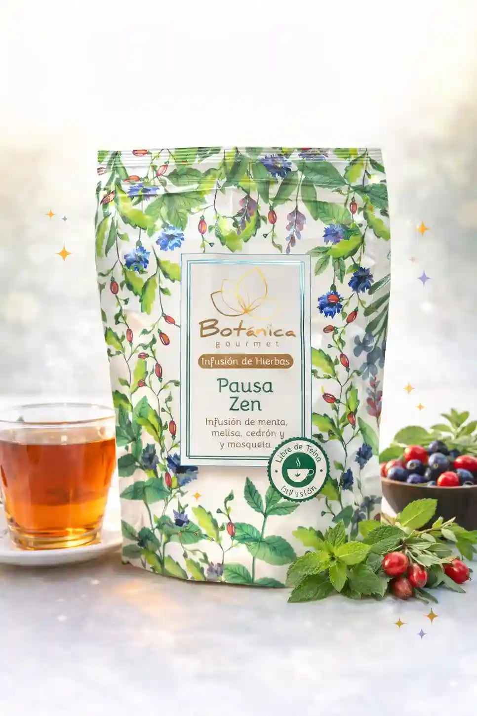 Infusión Pausa Zen de té de hierbas relajante natural en taza, perfecta para momentos de calma y tranquilidad.