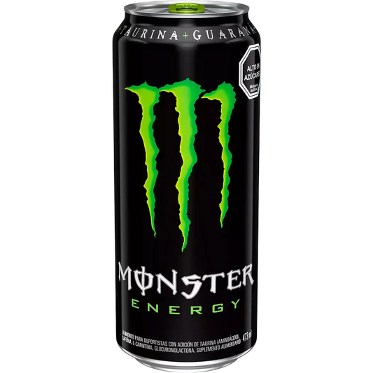Lata clásica de Monster Original de 473 ml, bebida energizante pre-entrenamiento en diseño con logo de Monster en la lata