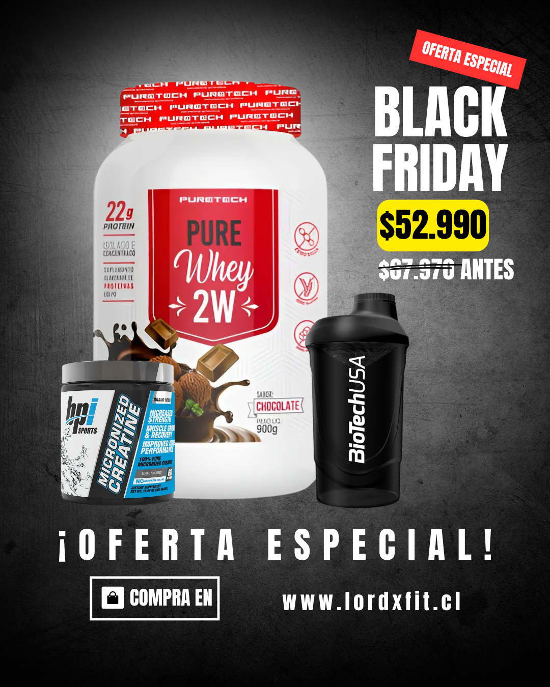 Pure Whey 2W + Creatina + Shaker (Chocolate) - Proteína, creatina y suplementos originales – LORDXFIT Chile