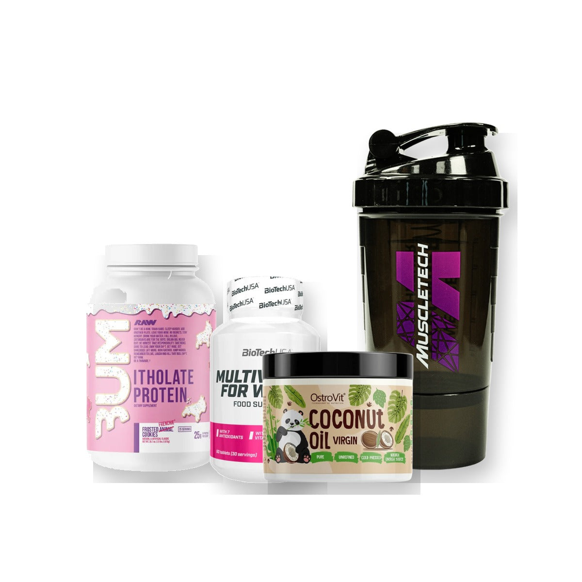Pack RAW Nutrition CBum + Multivitaminas Mujer BioTechUSA + Aceite De Coco | LordXFit