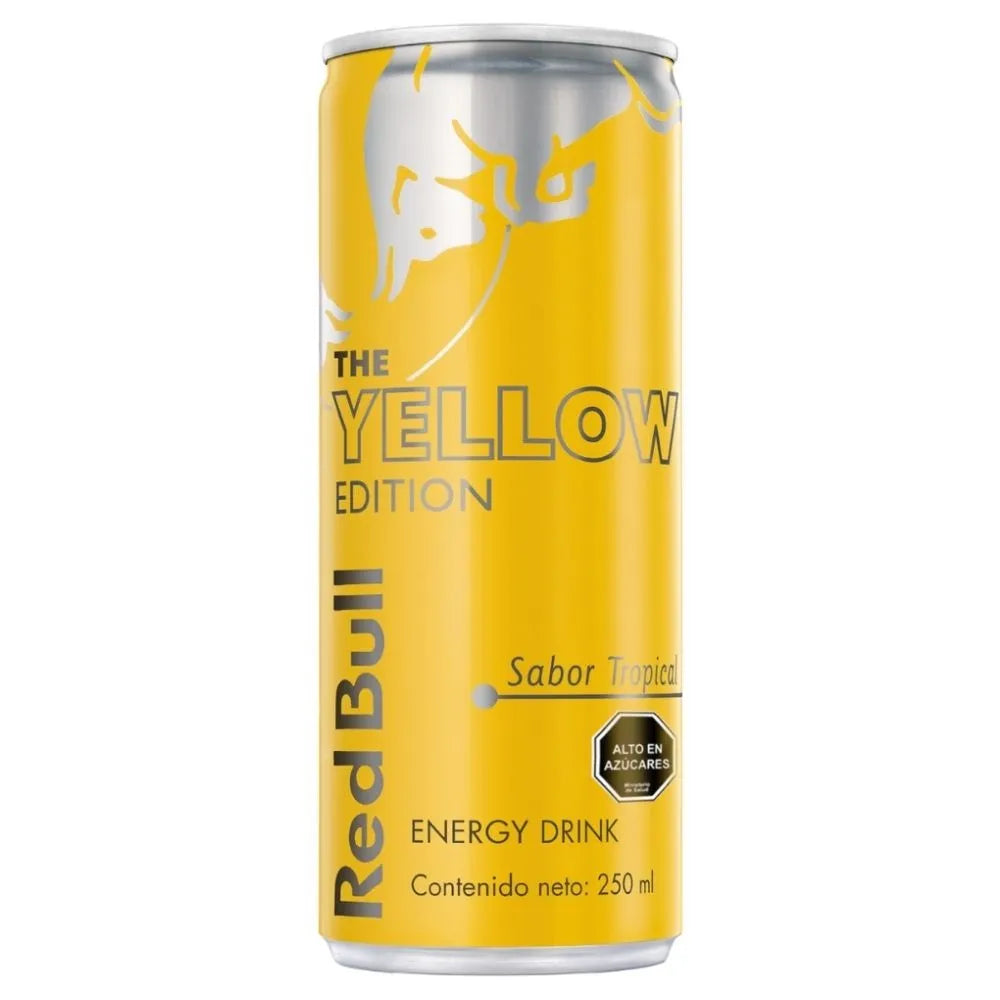 Lata de Red Bull Tropical de 250 ml, bebida energética de preentrenamiento con sabor tropical y diseño llamativo