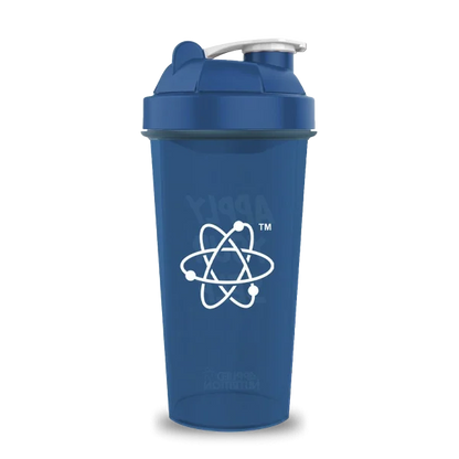 Shaker azul de Applied Nutrition para suplementos y proteínas, con diseño resistente y tapa de cierre seguro.