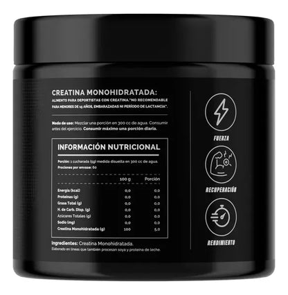 Tabla nutricional de Epic Creatine Monohydrate 300 g de 4Active, suplemento de equipamiento fitness para rendimiento deportivo.