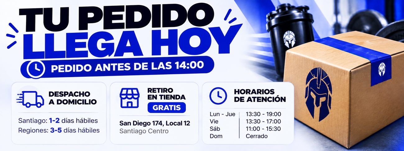 Tu pedido llega hoy si compras antes de las 14:00. Despacho a domicilio: Santiago 1 a 2 dias habiles, regiones 3 a 5 dias habiles. Retiro en tienda gratis en San Diego 174, Local 12, Santiago Centro. Horarios: lunes a jueves de 13:30 a 19:00, viernes de 13:30 a 17:00, sabado de 11:00 a 15:30, domingo cerrado.